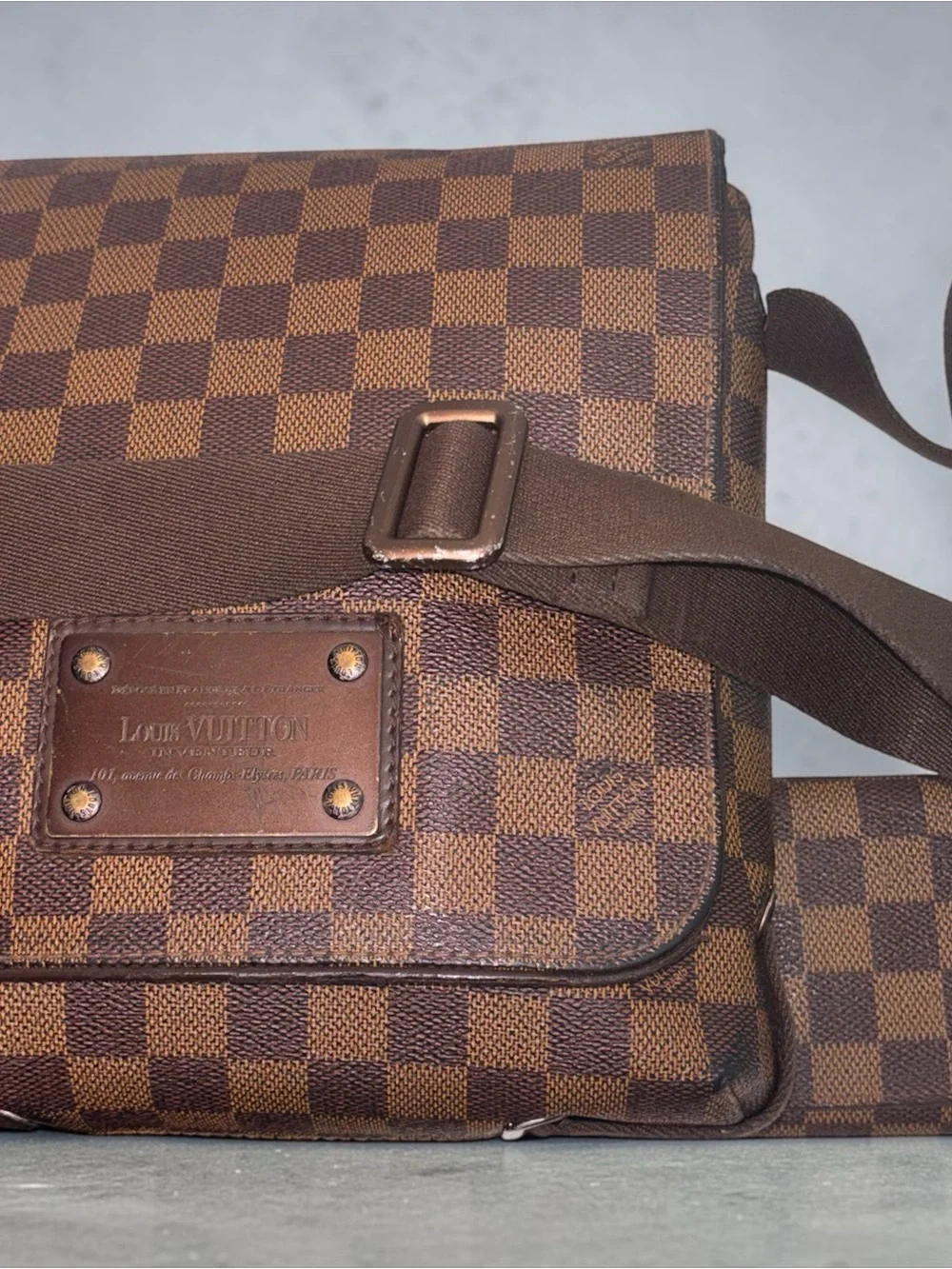 Louis Vuitton Brown Damier Ebene Messenger Bag + Matching Long Wallet Bundle